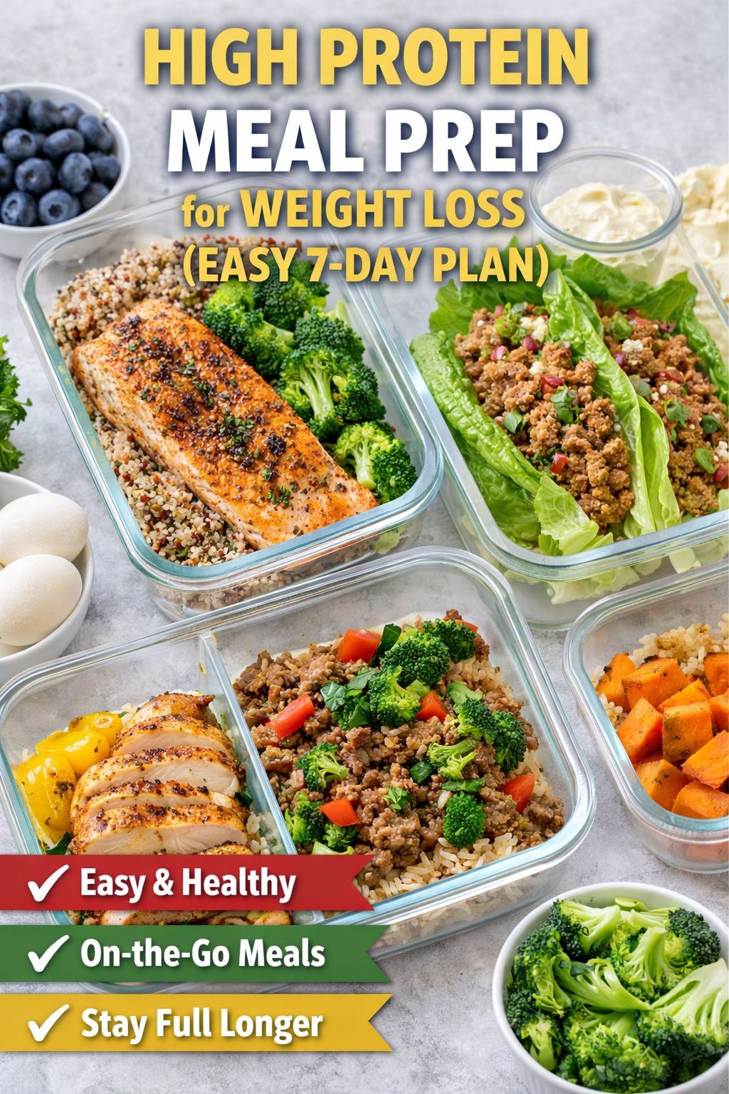 💪🔥 Struggling to stay consistent with healthy eating? This High Protein Meal Prep for Weight Loss (Easy 7-Day Plan) makes it simple. ✔️ 7 full days of meals ✔️ High protein to keep you full ✔️ Easy & budget-friendly ✔️ Perfect for busy schedule